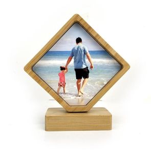 Bambus Sublimation leerer Fotorahmen mit Basis DIY doppelseitige Holz Liebe Herz runde Rahmen Magnetismus Bild Malerei Dekoration RRD7730