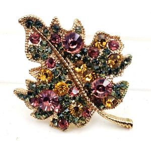 Pins, Broşlar Güz Moda Vintage Renkli Kristal Rhinestone Broş Pin Bitki Takı Giysi Çanta Sırt Çantaları Şapka SCA