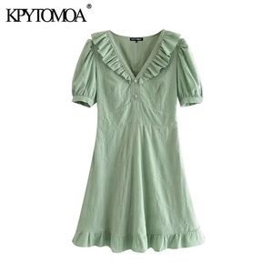 Kvinnor Chic Fashion Patchwork Ruffled Mini Dress Short Sleeve med Foder Kvinnliga Klänningar Vestidos Mujer 210420