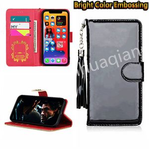 Capas de telefone de couro flip porta-cartões de carteira para iPhone 14 Pro Max 13 12 11 Pro Max 12 Mini X XS XR 7 8 Plus Capa à prova de choque Designer brilhante em relevo capa móvel