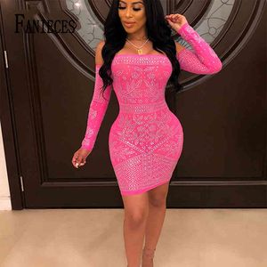 FANIECES Fashion Slash Neck Diamonds Mini Party Tubino Abiti Donna Estate senza spalline Bodcycon Backless Sexy club Dress Abiti 210520