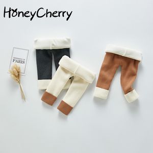Girl Baby Leggings Winter Knitting Pants 's Plush Thickened Elastic Curling Clothes 210515