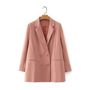 Elegant Mulheres Cor-de-rosa Sólido Blazer Jaquetas Moda Fashion Chic Button Suits Casual Streetwear Meninas Vintage 210527