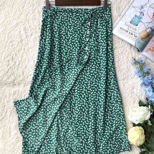 Women Dots Print Wrap Skirt Soft Viscose Side Buttons Midi Length High Waist Gloria 210708