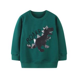 Hoppmätare Djur Beading Bomull Baby Sweatshirts För Vinter Vår Flickor Dinosaurs Långärmad Barnkläder 210529