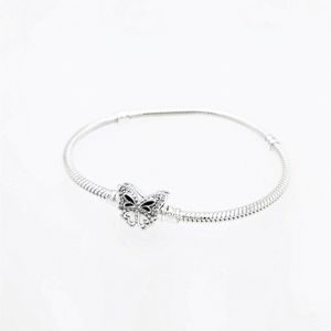 Moments Butterfly Clasp Bracciale con catena a serpente Gioielli in argento sterling 925 Bracciali Donna Charm Beads set per pandora con logo ale Bangle Regalo di compleanno 590782C01