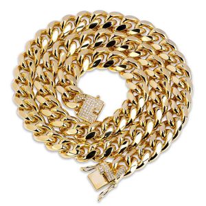 12mm Hip-Hop Kubański Link Chain Naszyjnik Bling 18k Prawdziwe Pozłacane Street Rap Biżuteria