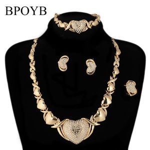 Kolczyki Naszyjnik BPOKB Trendy Złoty Kolor Neckalce Bransoletka Pierścień Duży Heart Xoxo Zestaw Biżuterii Kryształ Dubai Afryki Drop Hurtownie