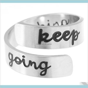 Keep Fucking Going Inspirational Lovers Gift Women Men Friends Stainless Steel Black Rose Gold Open Ring Lkros Band Iq4Kz