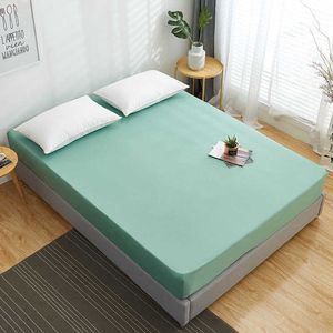 Cotton Fitted Sheet Solid Bed Sheet Color All-Around Elastic Rubber Band Mattress Cover Queen King Sheets 160x200 210626