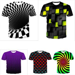 Mens Graphic T Shirt Fashion 3D igital Tees Boys Casual Geometric Print Visual Hypnosis Irregular Pattern Tops Eur Plus Size XXS-5XL