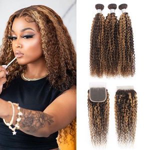 Wholesale colored highlighted hair for sale - Group buy Ishow Highlight Kinky Curly Human Hair Bundles Wefts With Closure Straight Body Wave Virgin Extensions Colored Ombre Brown for Women inch