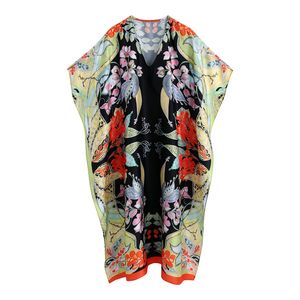 Vintage V-Neck Loose Floral Print Kobiety Sukienka Summer Casual Latający Rękaw Lady Długie Chic Kobiety ES 210430