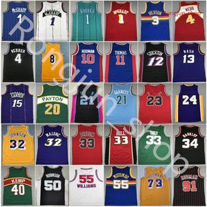 Retro genäht Basketball Iverson Pippen Rodman McGrady Anthony Garnett Malone Mutombo Bibby Hill Stockton Kemp Payton Barkley Nash Allen Payton Williams Trikots Jerseys