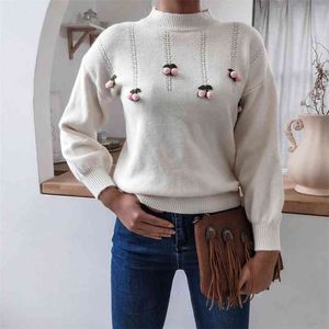 Herbst-Winter-Vintage-Pullover, lässiger Kirsch-Langarm-Strickpullover, übergroße Pullover, warme Damenbekleidung, Tops 210508