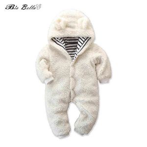Bebek Kış Giyim Kapüşonlu Tulum Sevimli Kış Sıcak Uzun Kollu Mercan Polar Bebek Erkek Bebek Kız Peluş Tulum Sıcak Kostüm G220223