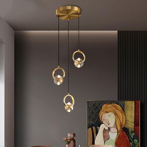 Moderna LED -pendelljus koppar hängande lampa kristallmatsal ljus nordisk för sovrum köksupphängningslampor