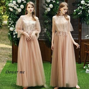 Brudtärna klänning brun gr525 hög krage sjal ärm bröllopsfest klänningar broderi a-line piga av ära formella klänningar 2021