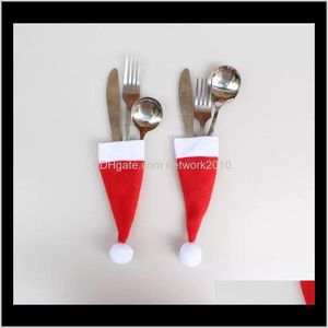 Świąteczne dostawy Strona główna Ogród Drop Dostawa 2021 Santa Claus Boże Narodzenie Mini Kapelusz Kryty Kolacja Spoon Widelki Dekoracje Ozdoby Xmas Craft S