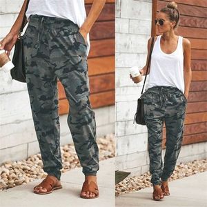 Arrival Women Cargo Pants Stretch Waist Military Army Camouflage Camo Trousers Female Casual Pockets Pencil 211115