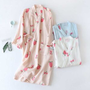 Japanischer Kimono Frühling und Herbst Nachtkleid Damen Baumwolle Kreppstoff Bademantel Homewear Schweiß dampfend Yukata Plus Größe Sommer 210924