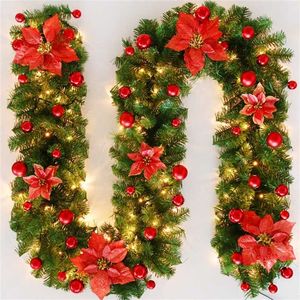 Fashionable Christmas Rattan Wreath 2,7m Led Light Flower Light Strip Ornament Flower Band Holiday Decoration 211104