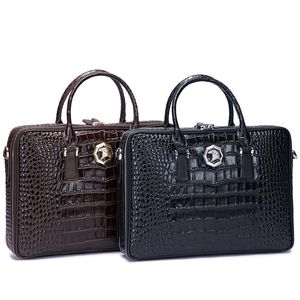 Briefcases Cow Leather Briefcase Business Crocodile Pattern Handbag Men's First Layer Computer Bag Bolso Para Hombre