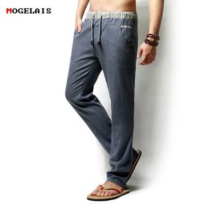 Men Pants Linen Drawstring Flax Pants Straight Full Length solid Linen Cotton Home Men's Trousers Fashion Pants Linen Size M-3XL 210616
