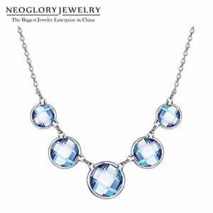 Neoglory Blue Austrian Crystalls Chaicer Chokers круглые ожерелья воротнички подвески 2021 Модные модные свадебные украшения MS