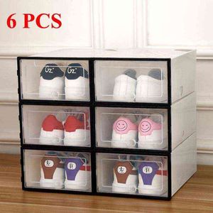 6pcs Fold Plastic Shoe Boxes Storage Dustproof Organizer Combination Cabinet