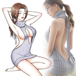 2019 Japanese Autumn Sexy Virgin Killer Sweater BacklOne Word Hollow Pullovers Sweater Knitted Fashionable Swimming Suit X0721