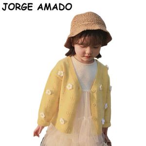 Bebé Cardigan Flor Camisola De Tricô Algodão Outono Inverno Moda Kids Coat S AL004 210610