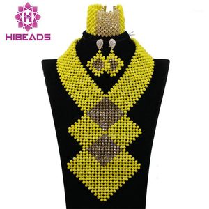 Orecchini Collana Luxury Yellow Dubai African Beads Jewelry Set Gold Nigerian Wedding Bridal Statement Party QW469