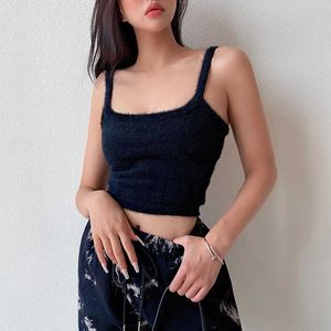 Womengaga Base Winter Sexig Flat Mouth Hair Sleing Women's Street Slim Short Bottomed Vest Toppar Tank Hårig WH2W 210603