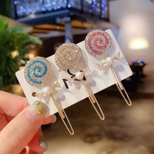 Fashion Sweet Lollipop Rhinestone Word Folder Hairpin Barrette for Women Girl Child Accessories Headwear