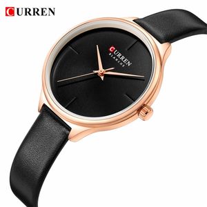 Curren Märke Ladies Klockor Quartz Armbandsur för Kvinnor Casual Fashion Läderband Kvinnlig Tjej Klocka Enkel Snygg Titta Gift 210517