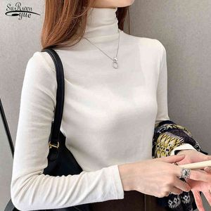 Top a maniche lunghe a maniche lunghe T-shirt bianca slim stile donna Dolcevita moda Camicia con fondo elastico di base Donna 12660 210521