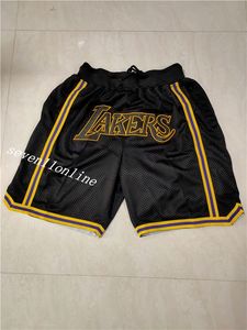 Erkekler Takımı Basketbol Kısa Just Don Los Angeles Klasik Siyah Gold Sport Dikişli Şort Kalça Pop Pantolon Pocket Fermuar Sweatpants Boyut 2xl