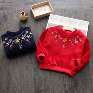 Vinter 2-9 10 11 12 år Tonåring Julklapp O-nacke långärmad broderi blomma plus Vevelt Kids Baby Girl Sweaters 210701