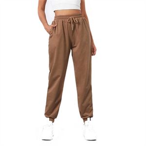 2021女性のズボンのカジュアルな色の綿の長いストレートパンツ原宿の高いハイウエストベルトレッグパンツ汗を付いている足のネクタイQ0801