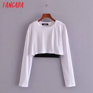 Kobiety Oversize Crop Bawełniane T Długie Rękaw O Neck Tees Damska Koszula Koszulka Street Wear Top 3H298 210416