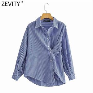 Kvinnor Vintage Striped Print Button Up Design Shirts Kvinna Långärmad Casual Business Blus Chic Blusas Tops LS9276 210420