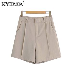 Women Chic Fashion Office Wear Side Pockets Shorts Vintage High Waist Zipper Fly Female Short Pants Mujer 210416