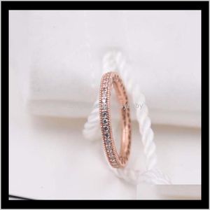 Band Rings Rose Gold Plated 925 Sterling Sier Hearts of European Pandora Style Jewelry Charm Ring Gift PS0844 VF7XO