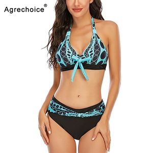 Plus Size Stroje Kąpielowe Kobiety Bikini Set Halter Push Up Swimsuit Kobiet Sexy Print Kostiumy kąpielowe Summer Beach Wear Suit 210621