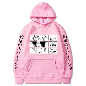 2021 masculino Hoodie o prometido Hoodie Neverland Japão Anime de manga comprida Impresso Streetswear Hoodies masculino Simples Classic Unisex H0910