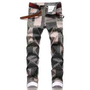 Neue Mode Herren Baumwolle Jeans Nähen Patch Elastische Dünne Dünne Jeans Männer Hosen Casual Männlichen Denim Hosen Vaqueros Hombre X0621