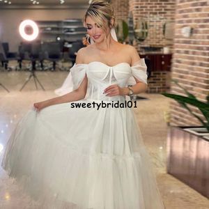 Off Shoulder Summer Beach Boho Wedding Dress Ankle Length Short Bridal Gowns Custom Size Robe De Mariage