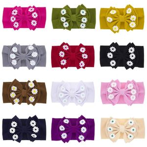 Bebê menina Headband Big Bow Daisy Flor Headband Elastic Newborn Turbante Sólido Head Head Envoltório Infantil Headwear Acessórios para Cabelo 12 Cores BT6581