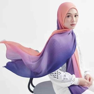 2021 popular scarf shawl muslim scarf women long Pearl chiffon hand-painted pleated hijab